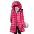 thumbnail image 1 of Chaqueta de plumón ligera para mujer, de largo medio, de invierno, ajustada, con gorro, talla grande, chaqueta de plumón de pato blanca, 1 of 6