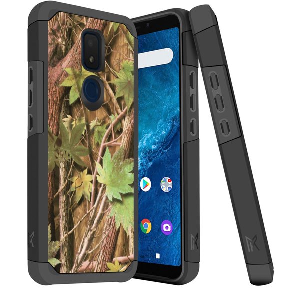 ANJ  Slim Dual Layer Hybrid Shockproof Case   Tempered Glass Cover for Cricket Icon 3, Splendor, AT&T Motivate 2 - Hunting Tree Camo