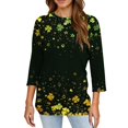 thumbnail image 6 of St Patricks Day Tops T-Shirt Blouse for Womens 3/4 Length Sleeve Round Neck Shamrock Printed Graphic Tees Trendy St Patricks Day Themed T-Shirts, 6 of 6