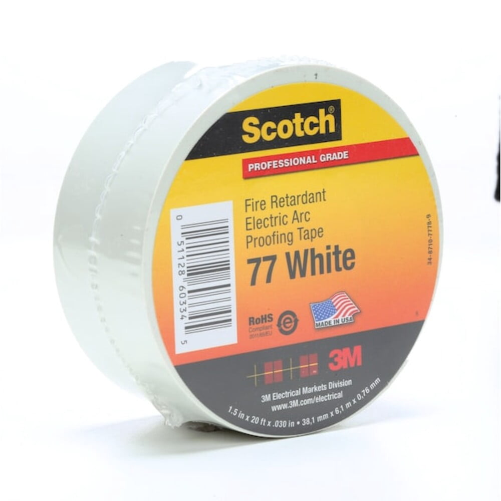 3m Electrical Tape, White, 6-5/8 yd L, 1-1/2 in W 77WHITE-1-1/2X20FT