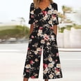 thumbnail image 2 of Edvintorg Womens Jumpsuit with Zipper Vintage Floral Printed Short Sleeve V Neck Casual Wide Leg Jumpsuits with Pocket Summer Beach Vacation Clothes, 2 of 5