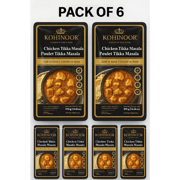 Kohinoor Chicken Tikka Masala – Cooking Sauce, Pack of 6 × 375 g (Total 2.25 kg) – Rich & Creamy Indian Curry Sauce