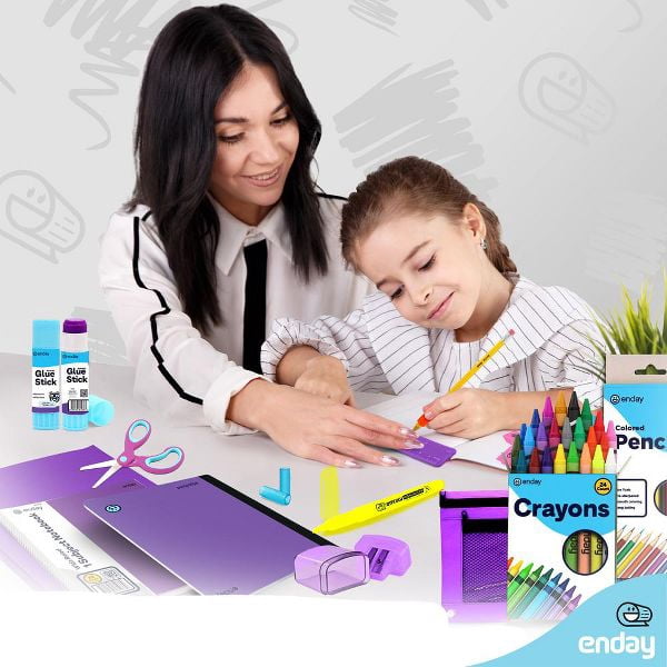 School Supplies Kit for Grades K–5 – 71 Items: Composition Notebook Subject Notebook, Pencils, Folders Colored Pencils, Crayons, Scissors, Glue & More