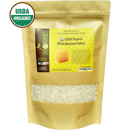 USDA Organic White Beeswax Pellets by Sky Organics (1lb) -Superior Quality Pure Bees Wax No Toxic Pesticides or Chemicals - 3 x Filtered, Easy Melt Pastilles- For DIY, Candles, Skin Care, Lip