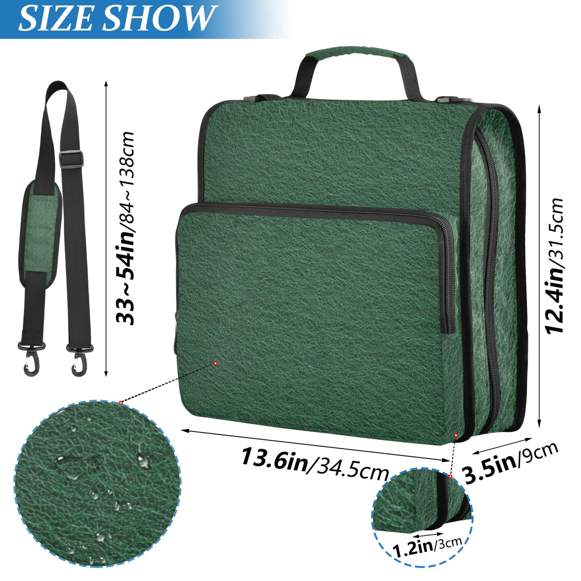 3 Ring Zipper Binder with Shoulder Strap Waterproof Trapper Keeper 2 Inch D-Ring 500 Sheets Capacity Dark Green Felt
