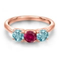 thumbnail image 3 of Gem Stone King 18K Rose Gold Plated Silver Red Created Ruby and Blue Zircon Engagement Ring for Women | 2.30 Cttw | Round 5MM | Gemstone July Birthstone | Size 5, 3 of 6
