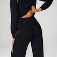 thumbnail image 5 of Wutalume Women's Fashionable Casual 2-Piece Set, Long Sleeve Solid Color Sweatshirt and Wide Leg Pants, Trendy Lounge Outfit,Black L, 5 of 5