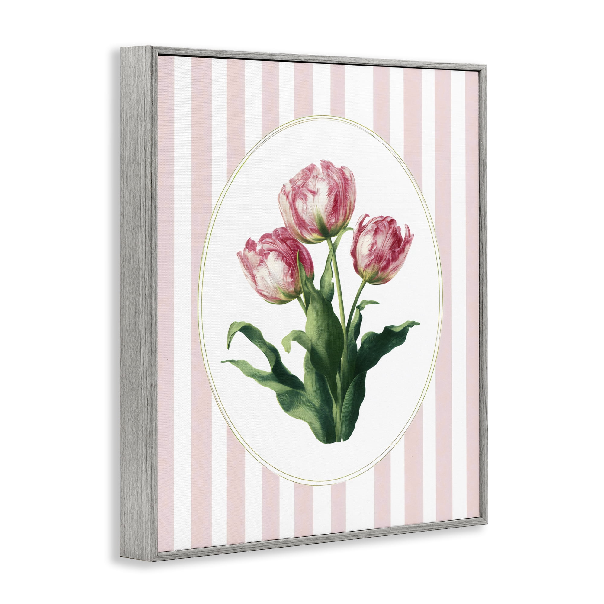 Stupell Industries Spring Tulips on Stripes Gray Framed Giclee Art, design by Ink Drop Loft