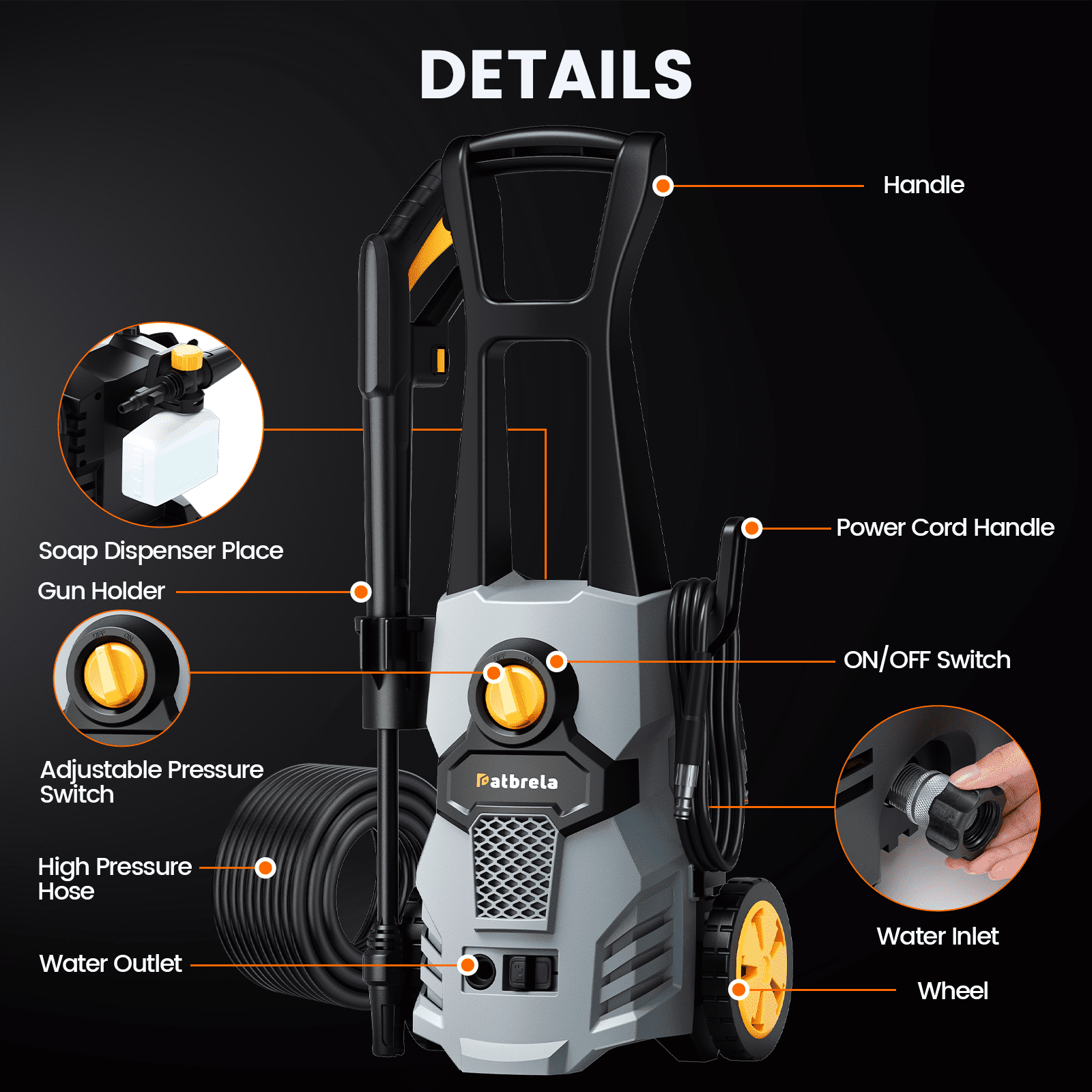 1500W Electric Pressure Washer, 4200PSI with Adjustable Nozzle Angle, Portable High Pressure Washer Cleaning Machine for Cars, Driveways, Fences, Patios, Home Cleaning - Gray