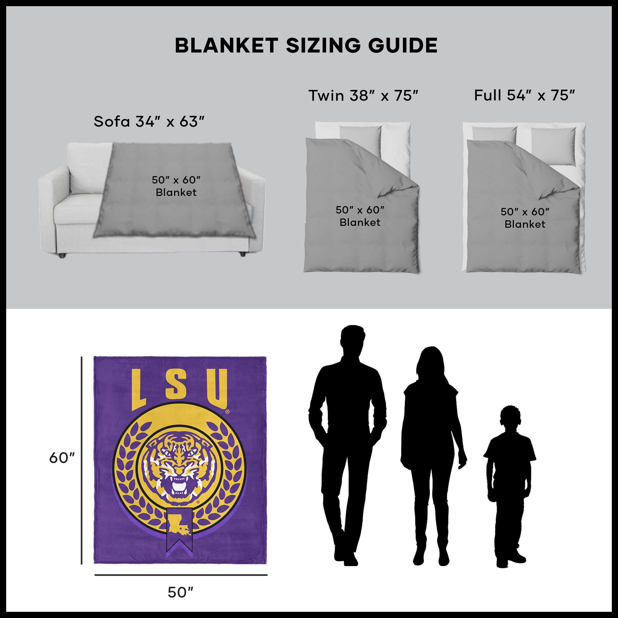 LSU NCAA Apex Silk Touch Sherpa Throw 50x60 inches