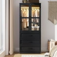 thumbnail image 6 of 2 Glass Doors Armoire Wardrobe Closet with 3 Drawer & LED Light,75"H Wardrobe Closet Clothing Organizer with Hanging Rail for Bedroom, 6 of 8