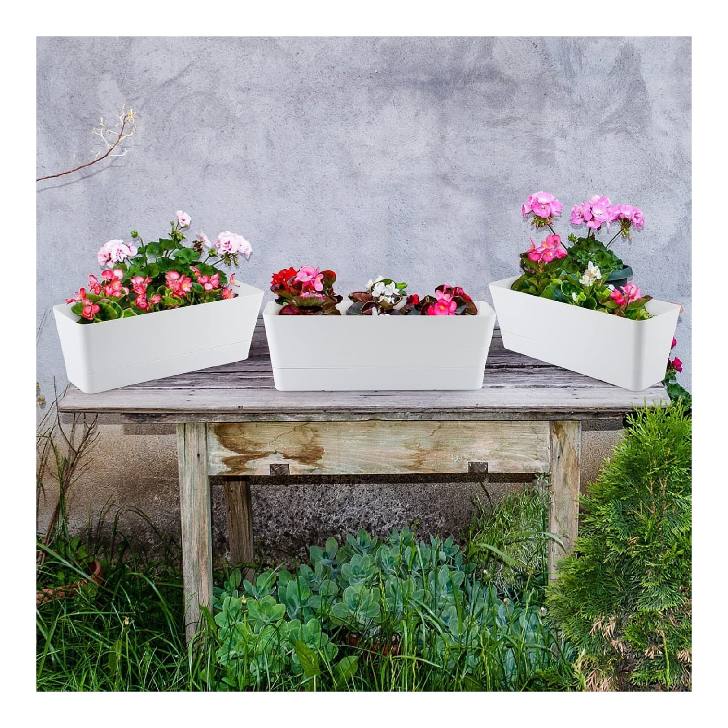 QZS Window Box Planter,1Pack Reusable Plastic Plant Pot for Yard Decor,12x3.8x4.6In Rectangle Flower Pot for Office Outdoor Decoration(White)