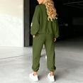 thumbnail image 4 of Hogleaql 2 Piece Sweatsuit for Women Plus Size Long Sleeve Lounge Drawstring Sweatshirt Wide Leg Sweatpants Solid Color Loose Outfits Trendy Fall Winter Tracksuit with Pockets 2025 Army Green XL, 4 of 4