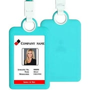 Badge Holder ID Silicon Card Holder Vertical with Lanyard Neck Strap Heavy Duty ID Card Business Card Offices Supplies (Blue)