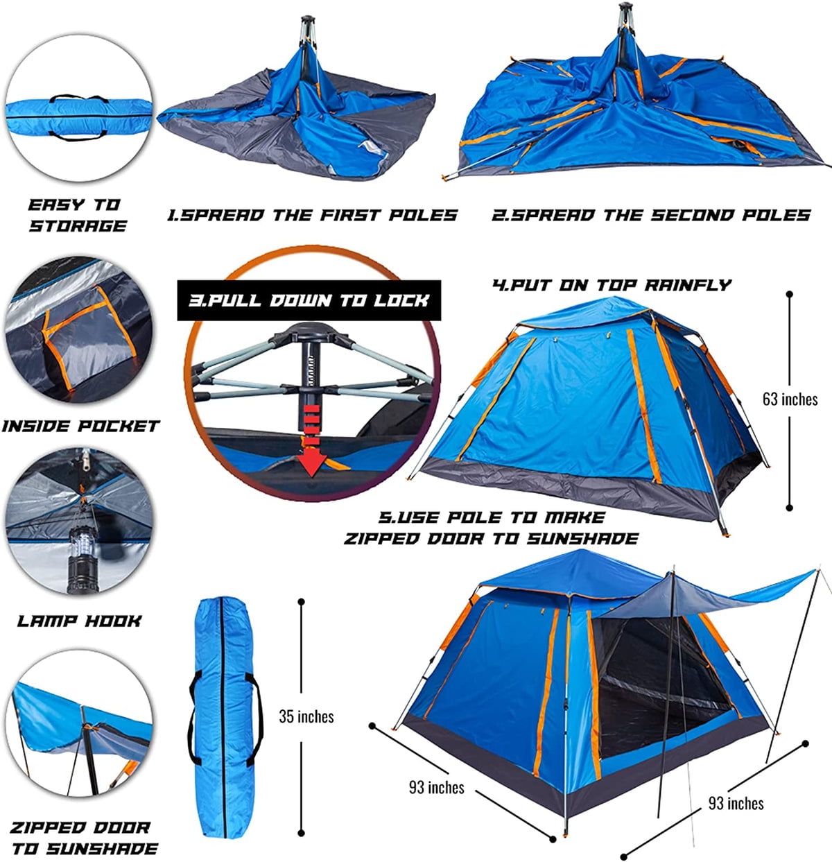 Glarewheel TNSQ-XXLBL 5-Person Pop Up Tent, Blue