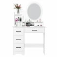 thumbnail image 3 of Vanity Table with Lighted Mirror & Drawers European white dressing table with 3-color dimmable LED mirror,Features 4 large drawers & 3 open shelves for ample storage., 3 of 7