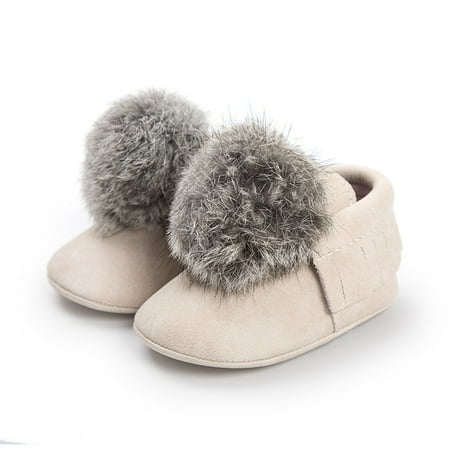 

Caitzr Casual Baby Girls Shoes Toddler Fluffy Hair Ball Anti Slip Cute Boots Slippers