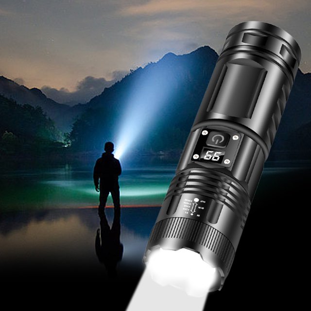 Xihbxyly Linterna Telescópica para Exteriores, Alta Potencia, Carga Rápida Tipo C, Carga de Emergencia para Teléfono, Diseño Impermeable, Material Abs, Tamaño 16,3 × 4,7 Cm