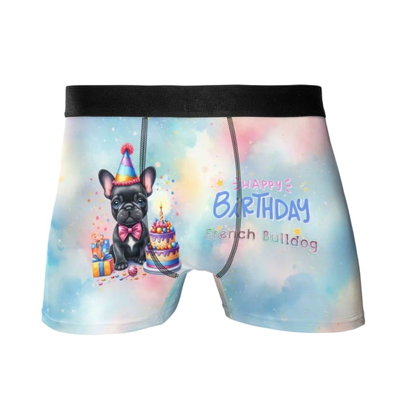 Happy Birthday Cute Puppy French Bulldog with Cake Gifts Party Hat All Over Print Boxer Briefs Underwear for Men Dad Dog Lover Gifts - 00029