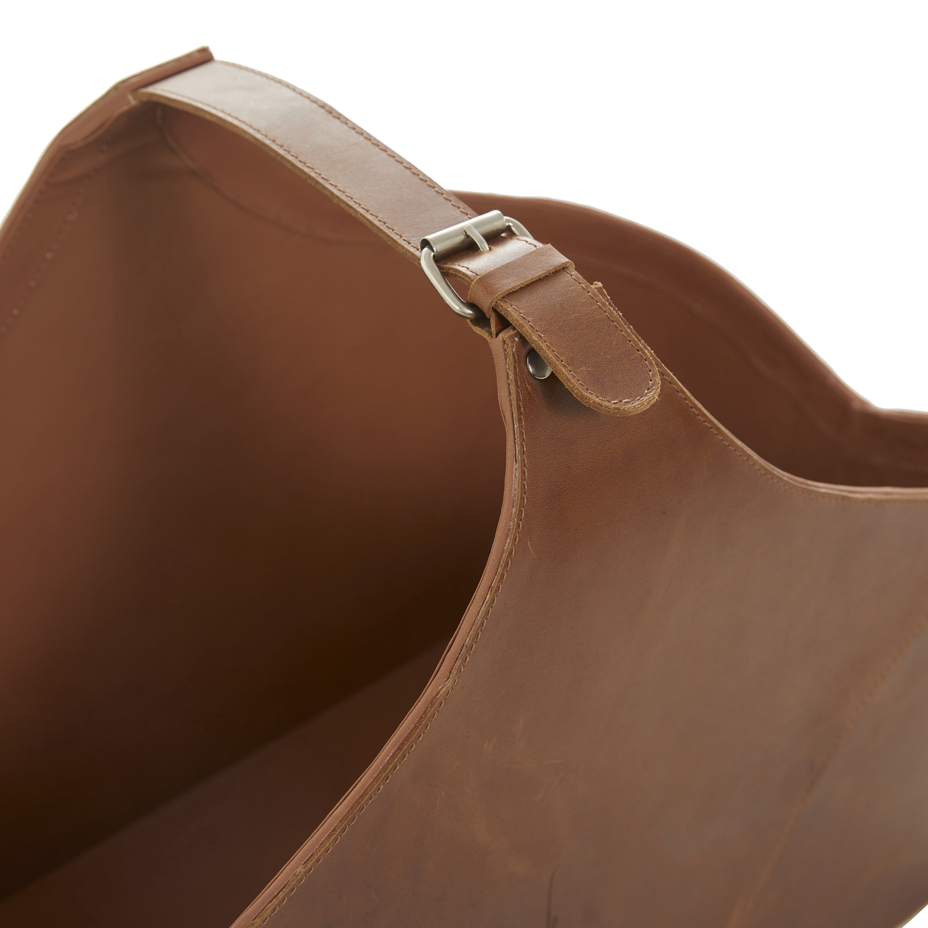 DecMode 16" Brown Leather Box Style Single Slot Magazine Holder with Detail Stitching and Curved Handles
