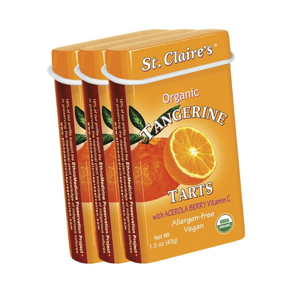 St. Claire's Organic Fruit Tart Candies, (Tangerine, 1.5 Ounce Tin, Bundle of 3) | Gluten-Free, Vegan, GMO-Free, Plant-based, Allergen-Free | Made in the USA in a Dedicated Allergen-Free Facility