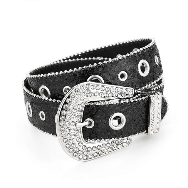 Punk Rhinestone Buckle Belts Woman Locomotive Full Sequins Waist Belts Western Cowgirl Y2K Girls Belt for Jeans Men Silver