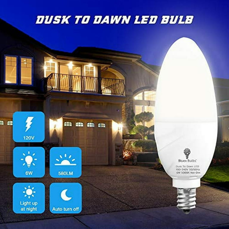 4 Pack BlueX Dusk to Dawn LED Bulbs 6W E12 Base Light Bulb 65W