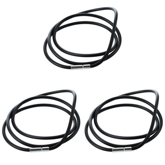 3 Pcs 25.5 Inch 3MM Rubber Neck Cord Necklace with Stainless Steel Closure - Black