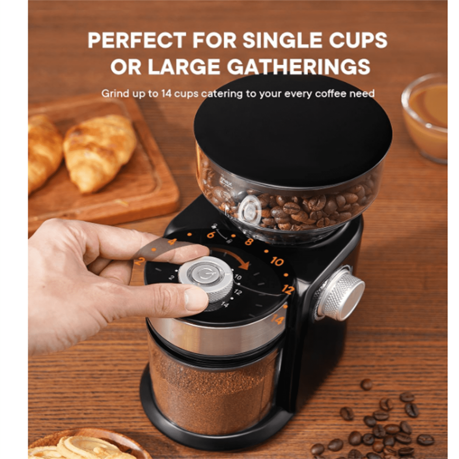 Electric Burr Coffee Grinder 2.0, Adjustable Burr Mill with 16 Precise Grind Setting for 2-14 Cup, Black