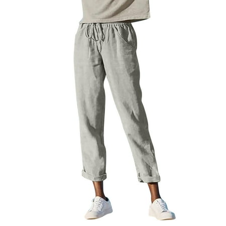 

Women s Pocket Solid Color Cotton Linen Fashion Tie Pants for Women Casual Business Casual Womens Pants Maternity Womens Work Pants Office Casual Curvy plus Size Casual Pants for Women 4x-5x