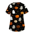 thumbnail image 3 of Knosfe Halloween Scrub Tops for Women V Neck Horror Ghost Skeleton Fall Nurse Uniform Short Sleeve Spooky Bat Spider Casual Scrubs Black S, 3 of 5