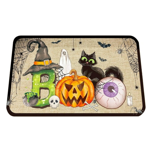 Halloween Welcome Mat 19.69 X 31.5 Inches Boo Ghost Trick or Treat Doormat Non Spooky Front Door Mat Durable Polyester Rug for Indoor Outdoor Entryway Halloween Decorations