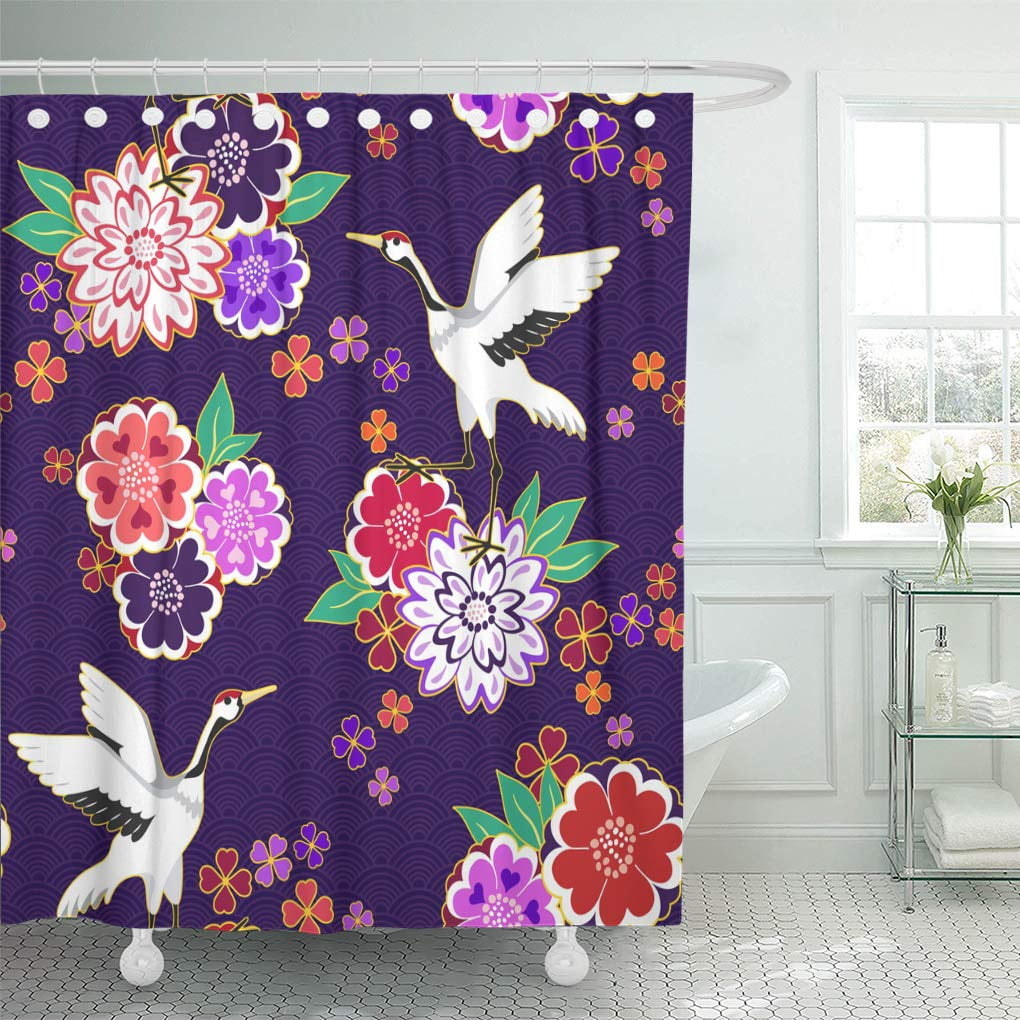Beautiful Carnations And Butterfly Bathroom Fabric Shower Curtain Set 71Inches 