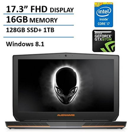 Refurbished 2016 Dell Alienware 17.3 Inch FHD Gaming Laptop (Intel Core i7-4710HQ up to 3.5 Ghz Processor, 16GB DDR3 RAM, 128GB M.2 SSD + 1TB HDD, NVIDIA GeForce GTX 970M 3GB GDDR5, Windows