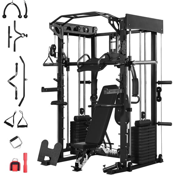 MUSEPT All-in-One Home Gym Smith Machine, Dual 313 lb Weight Stacks, Cable Pulley & Leg Press System for Full Body Strength Training