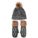 thumbnail image 1 of 2Pcs Women Winter Warm Cable Knit Plush Lined Pompom Beanie Hat with Gloves Set LG, 1 of 4