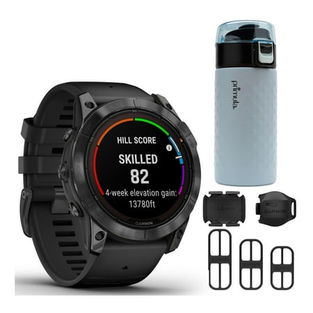 Garmin fenix 7X Pro Solar GPS Smartwatch (Silver) with Sensor and Tumbler