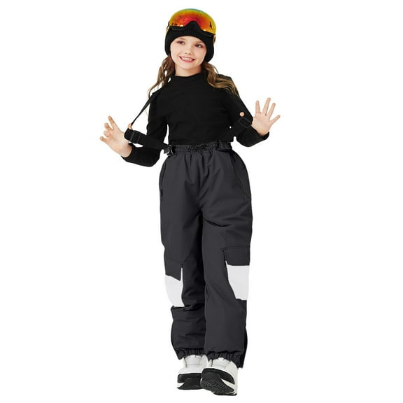 Ulitacool Slacks For Girls Straight Leg Children'S Ski Pants Warm And Thick Board And Double Board Children'S Strap Ski Pants For Boys And Girls In Winter. Fashion Basic Wear Black 10-11 Years