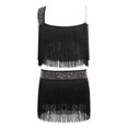 thumbnail image 6 of TiaoBug Kids Girls Latin Dance Outfit Ballroom Salsa Tassel Fringe Dress One Shoulder Crop Top and Skirt Set Black 16, 6 of 7