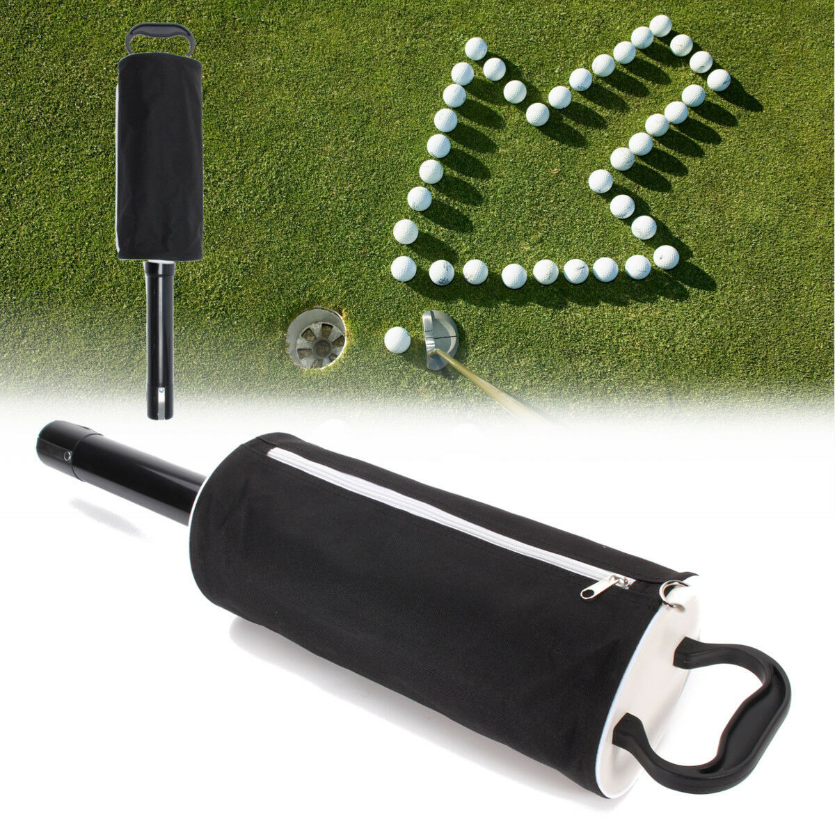 50 Golf Balls Pick Up Shag Bag，Portable Golf Ball Picker Zipper Bag