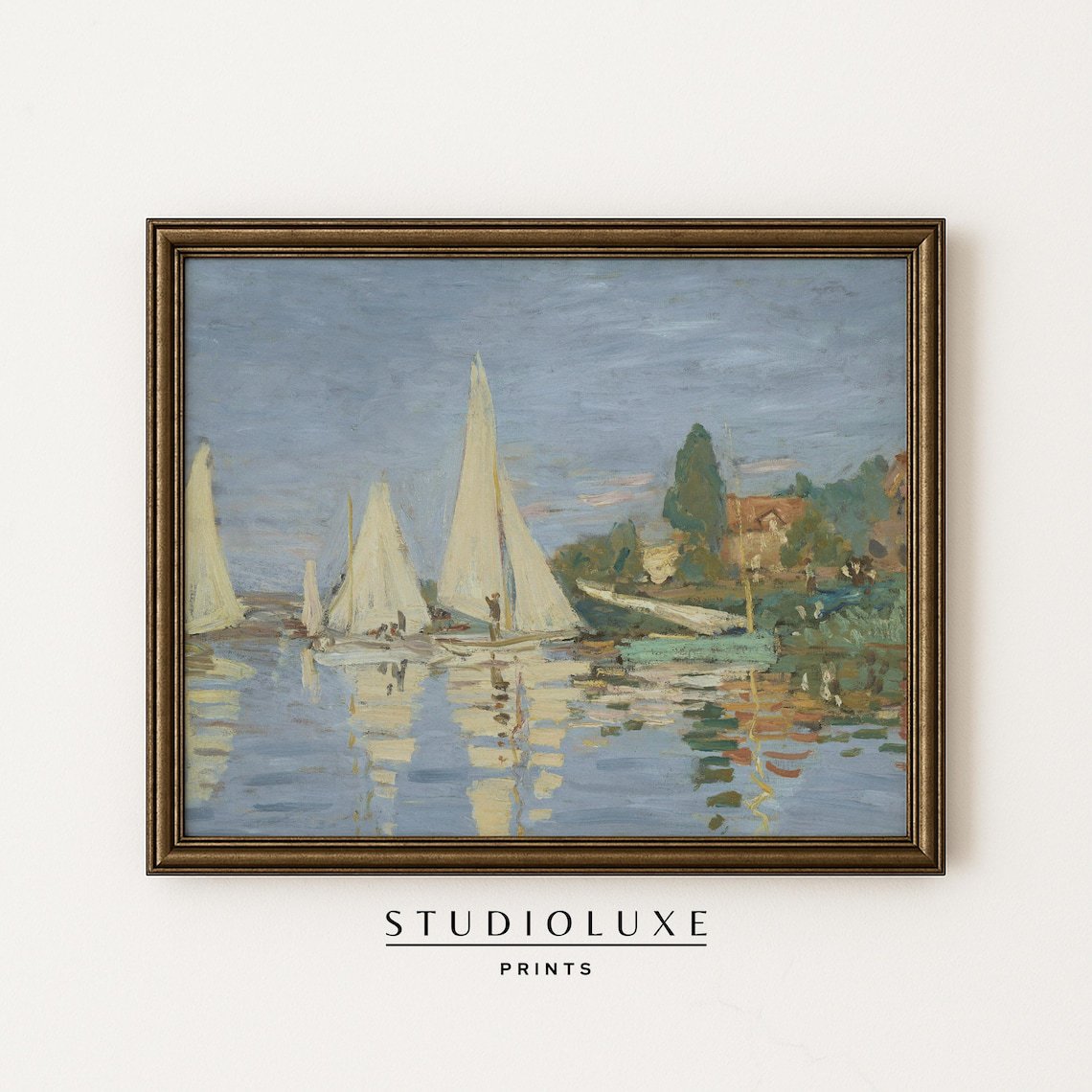Sailboat Harbor Print Claude Monet Inspired Coastal Art Impressionist Marina Landscape French Nautical Prints Wall Art