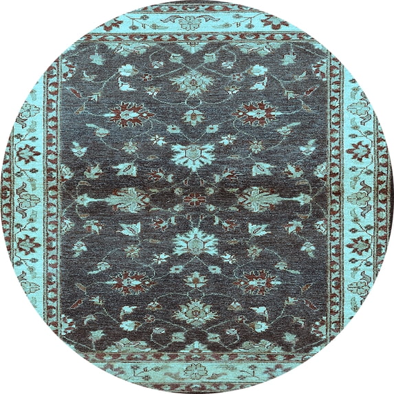 Ahgly Company Indoor Round Oriental Light Blue Industrial Area Rugs, 6' Round