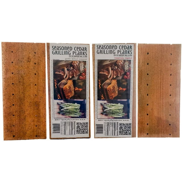 Wasatch Mountain Cedar Grilling Planks for Salmon; Bundle 4 Pack Seasoned w/ 100% Natural Herbs, Spices & Oils; Gourmet Ports Combine Steam & Wood Smoke Flavor (Rosemary Merlot, Garlic Lemon Pepper)