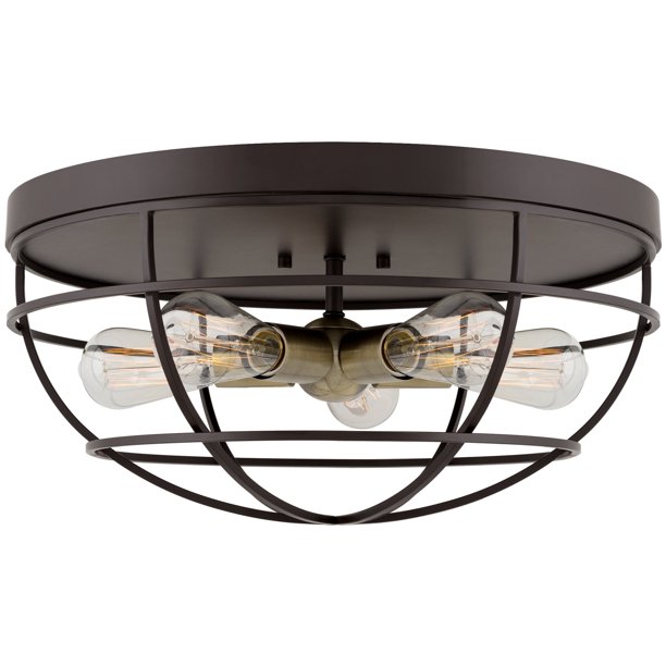 Kira Home Gage 18" Farmhouse Cage Flush Mount Ceiling Light, Antique