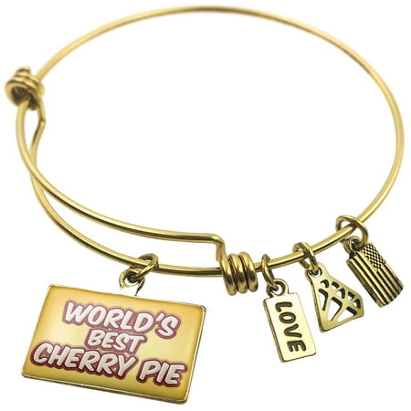 Expandable Wire Bangle Bracelet Worlds best Cherry Pie, happy