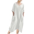 thumbnail image 2 of Gspmoly Robes pour Femmes, Robe Décontractée Ample à Manches Longues à Col en V en Coton et Lin de Couleur Unie pour Femmes, Robes d'Été pour Femmes jusqu'à 65 % de Rabais, 2 of 8