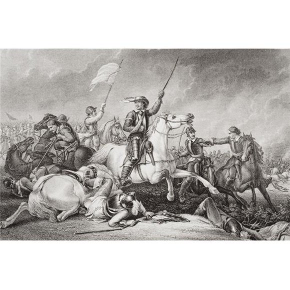 Posterazzi Cromwell At The Battle of Marston Moor. Leading A Charge After Being Wounded In His Right Arm Engraved by J.J. Crew After Abraham Cooper From The Book -Illustrations of English & Scottis