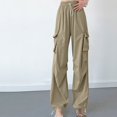 thumbnail image 4 of MELDVDIB Womens Cargo Travel Pants Baggy Drawstring Waist Wide Leg Pants Fashion Casual Solid Color Light Weight Lounge Trousers with Pocket Khaki M, 4 of 4