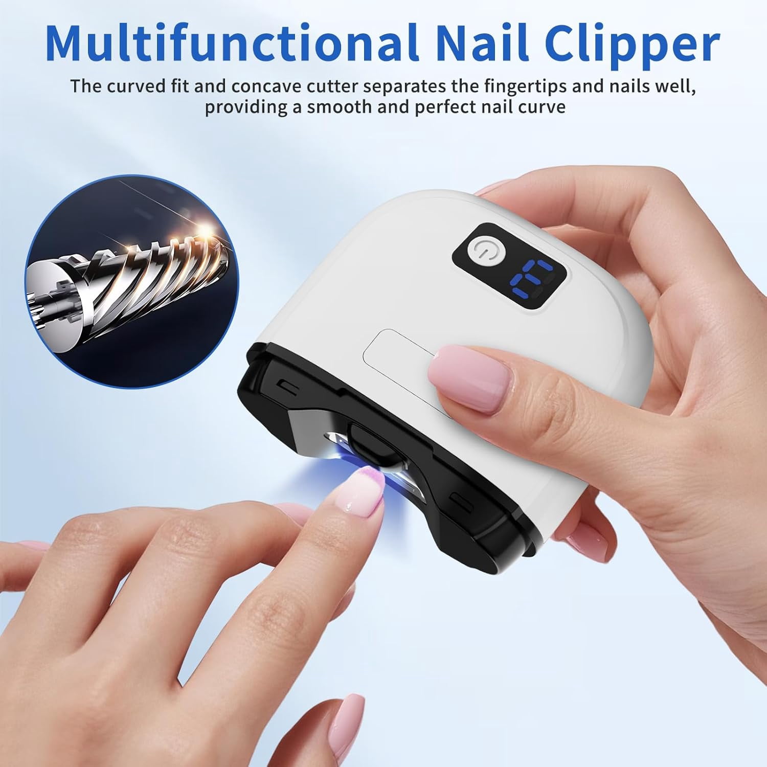 ABPETE 3 in 1 Electric Smart Nail Clippers,Electric Toe Nail Clippers with Polishing,3 Speeds,USB Rechargeable,Automatic Electric Nail File for Safe Nail File for Baby,Kids,Adults (White)