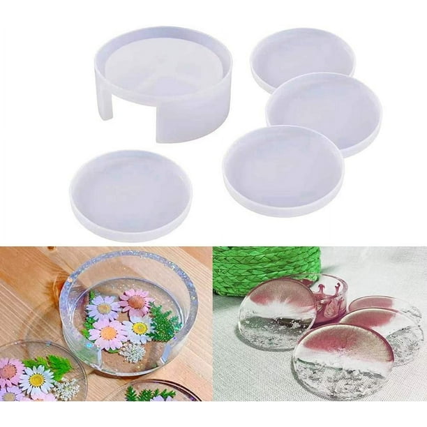 Molde de resina para posavasos, 4 moldes de resina para posavasos y 1 molde para caja de almacenamiento de posavasos, molde de resina epoxi para resina, utilizado para posavasos de